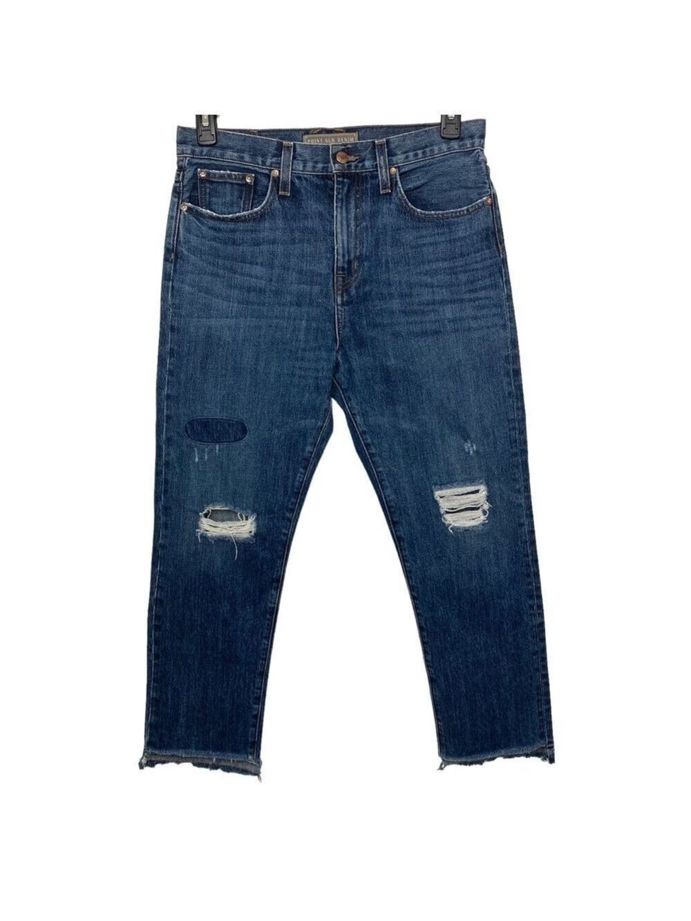 Point Sur Shoreditch Straight Leg Raw Hem Denim Jeans Patch Distressed sz 28 - Picture 3 of 15